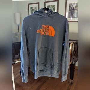 The North Face Men's Blue Hoodie with Orange Logo